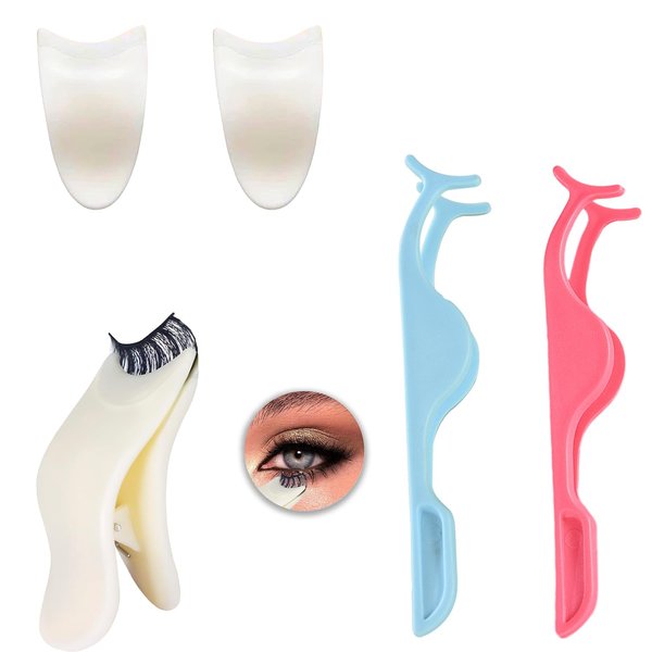 2PCS Professional Paste False Eyelash Assistant Portable Eyelash Applicator Clip Plastic and New 2 Pc Eyelashes Tweezers Makeup Tool Clip Professional Eyelash Makeup Accessories Tool