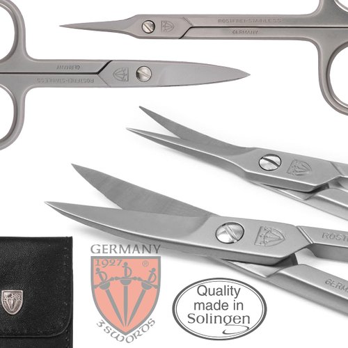 3 Swords Germany Solingen - Nail scissors and EXTRA fine Cuticle scissors - MEGASET - stainless steel, extra sharp - Made in Germany