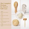 Bella Ciao Body and Skin Care Set, 6-PC, Face Massage Roller, Hair Brush, Pumice Stone, Loofah, Exfoliating Sponge, Wooden Tray Gift Basket, Bath and Body Gift Set, Birthday Gifts for Women