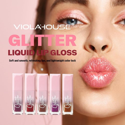 VIOLA HOUSE Lipgloss Glitter, Lipgloss Glossy Liquid Lipstick, Glossy Lipgloss Shimmering finish on the lips.5ML (crystal)