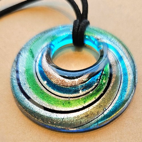 Nutty Natte 2 Pcs Handmade Fused Glaze knotted Elastic Hair Tie for Dreadlock and thick hair Gold foil Patterned sliced glass extra long elastic rubber band Embedded Ponytail Holders (Peacock Blue)