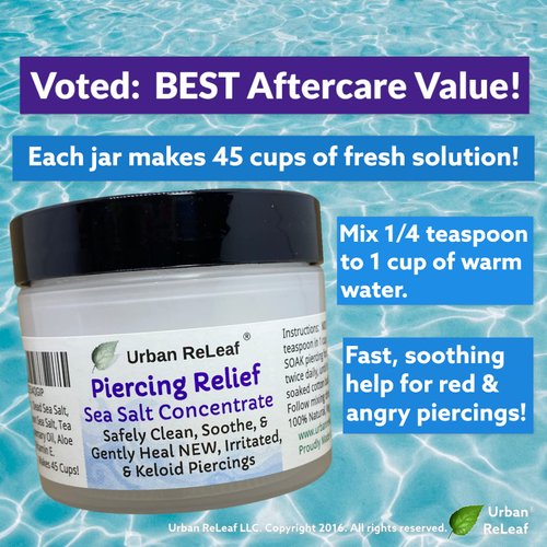 Urban ReLeaf Piercing Relief Sea Salt Concentrate AFTERCARE ! Safely Clean, Soothe & Gently Heal New Irritated & Keloid Bump Piercings. Effective Non-iodized Dead Sea Salt, Tea Tree Rosemary