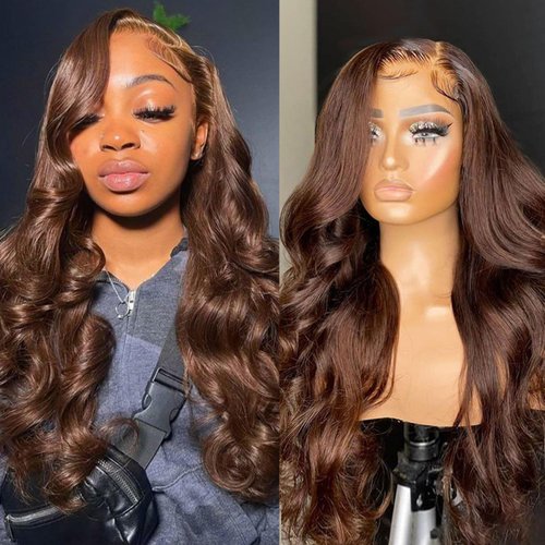 Nicele Ann Chocolate Brown Lace Front Wigs Human Hair 13x4 180 Density Body Wave Lace Frontal Human Hair Wigs Pre Plucked with Baby Hair Hairline (26 Inch, 4# Brown 13x4 Body Wave)