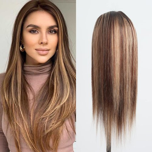 Aprilhair Pre-plucked #4/27 Brown Honey Blonde Highlight Lace Front Wigs Straight Glueless 150% Density Brazilian Virgin Human Hair (12 INCH,4/27 Lace Front Wig)