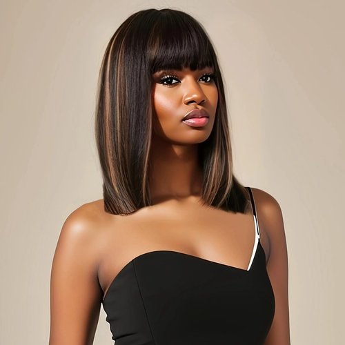 Sexigirl Wigs with Bangs Human Hair Short Wig with Bangs Bob Wig Human Hair Highlight Bob Wigs Human Hair 8 Inch 3x1 HD Lace Glueless Wigs 1B/27 Silky Straight 200% Density