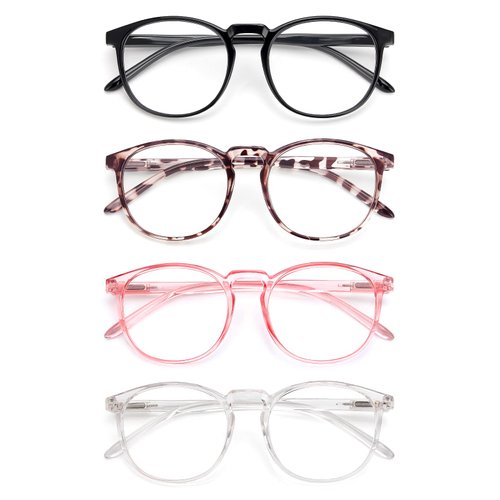 IBOANN Blue Light Blocking Glasses W/Gaming/Night Vision Cilps 4 Pack Round Fashion Retro Frame Eyewear-Anti 99.9% UV ray