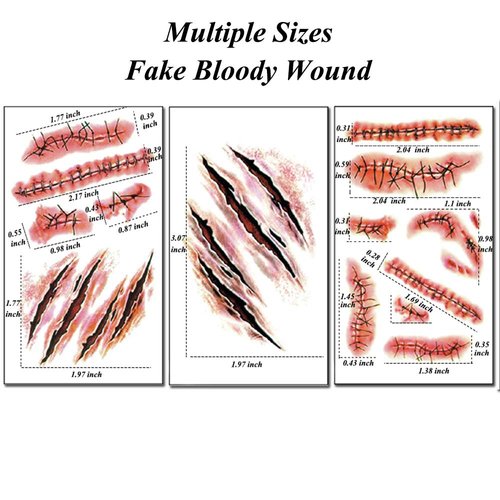 Halloween Scar Scab,15 Sheets Waterproof Temporary Tattoos Sticker for Masquerade, Prank Makeup Props,Party Costume