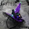 Firuilo Witch Hat Headbands Light Up Sequins Hairbands Gothic Flower Lace Head Hoops Headpieces for Halloween Costume Cosplay