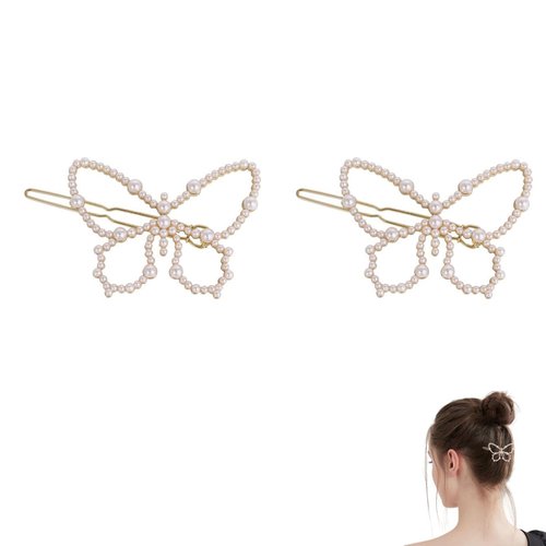 BAIWANLCH 2 Pcs Hair Clips Imitation Pearl Hair Barrettes Hollow Butterfly Hairpins for Women Girls Party Wedding Styling Decorations