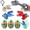 DINOBROS Easter Egg with Dinosaur Toys Filled for Kids, 4 Surprise Eggs Easter Basket Stuffers Fillers with Dino Chomper Birthday Party Favors Gift for Boys and Girls