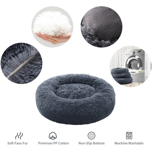 CEVICOLZE Small Cat Bed for Indoor Cats, Self-Warming Donut Kitty Bed for Small Cats Keeping Warm, Washable Pet Bed with Anti Slip Base, 20‘’ Darkgrey