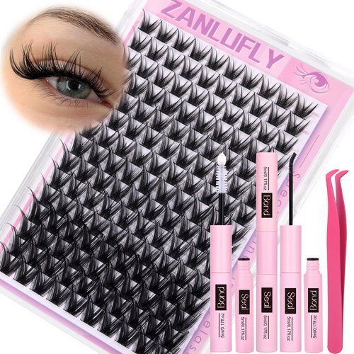 Lash Clusters Kit Natural Eyelashes Clusters Anime C Curl Lash Extensions Kit Wispy Individual Lashes Kit zanlufly 150Pcs DIY Eyelash Extensions Kit Wide Fishtail Lash Clusters Kit(10-16MM)