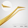 FEITA Diamond Grip Eyelash Extensions Tweezer Lash Precision Tweezers, Japanese Steel Dolphin-shaped & Angled Tip, False Lashes Application Tools, Gold 2Pcs