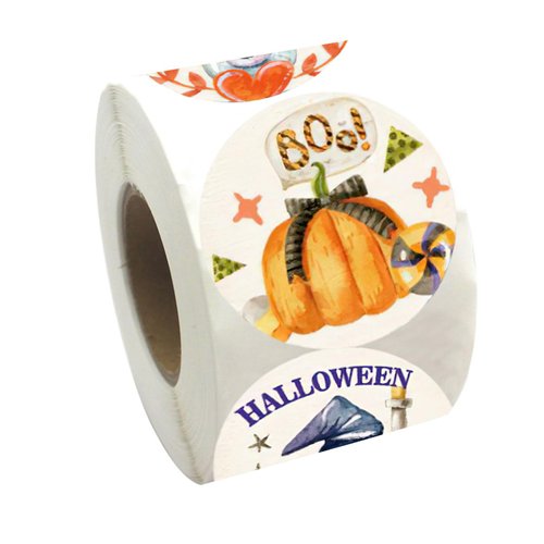 ZASKHLD 500Pcs Halloween Roll Stickers Cute Spooky Pumpkin Decal Stickers Watercolor Skull Hat Craft Stickers Colorful Eyes Letter Design Round Stickers for Kid Halloween Party Supplies Decoration