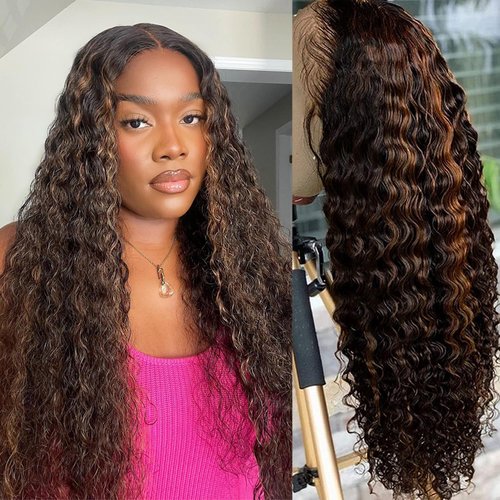 Highlight Ombre Lace Front Wig Human Hair 1B/30 Black Brown 13x4 HD Lace Frontal Wigs Pre Plucked...