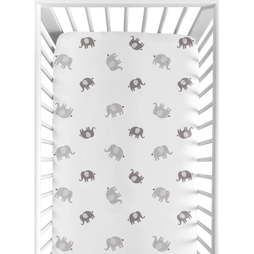 Sweet Jojo Designs Grey and White Boho Bohemian Elephant Boy Girl Gender Neutral Unisex Baby Fitted Crib Sheet Infant Newborn Nursery Toddler Bed Room Standard Mattress Safari Animals Modern Patterned