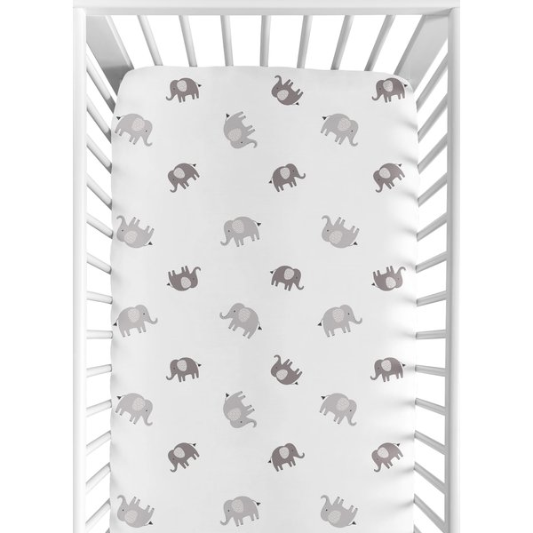 Sweet Jojo Designs Grey and White Boho Bohemian Elephant Boy Girl Gender Neutral Unisex Baby Fitted Crib Sheet Infant Newborn Nursery Toddler Bed Room Standard Mattress Safari Animals Modern Patterned