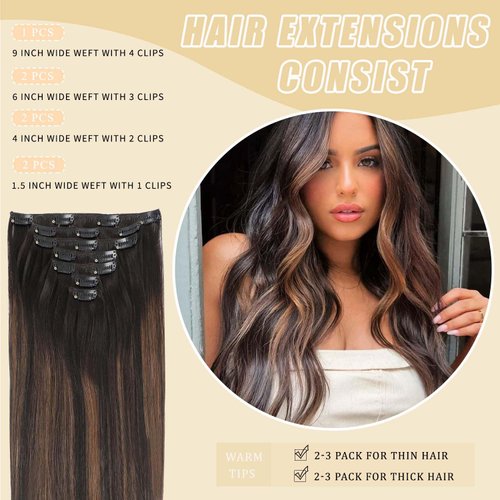 Clip in Hair Extensions,22 Inch Straight Hair Clip in Extensions Seamless Straight Hair Extensions Thick Long Synthetic Hairpieces For Women Natural Hair（Dark Brown Mixed Chestnut Brown）
