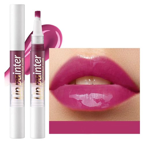 2 in 1 Purple Lip Gloss Lip Plumper Gloss Tinted Glitter Shimmer Lipgloss Lipstick Moisturizing High Shine And Vegan Plumping Lip Gloss For Women Girls Long-Lasting Dry Lip Care Base Bulk Best(06#)