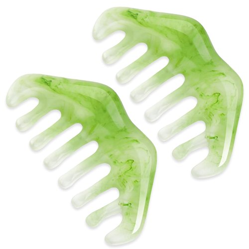 COMNICO Massage Comb, 2 PCS Jade Natural Guasha Scraping Scalp Comb Facial Care Massage Multifunctional Tool Gua Sha Comb Birthing Comb Massager for Head Caring Body Relaxing