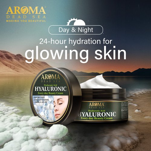 AROMA DEAD SEA Hyaluronic Acid Face Cream - Anti Aging Cream, Day & Night Facial Moisturizer With Dead Sea Minerals for Face, Anti Wrinkle & Hydrating Face Moisturizer - 100ml