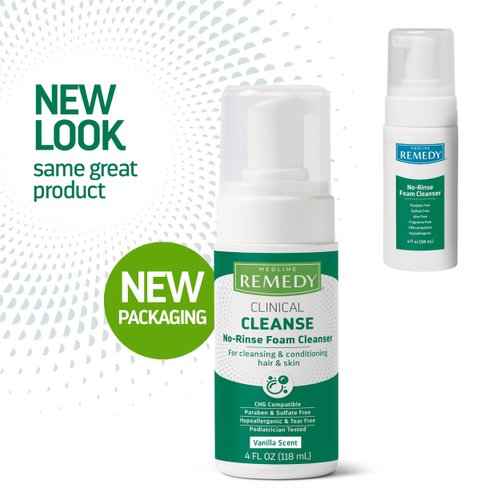 Medline Remedy Clinical No-Rinse Foam Cleanser, Vanilla Scent (4 fl oz) - Hydrating Shampoo and Body Wash for Sensitive Skin, Paraben and Sulfate Free, For Face, Hair, and All Ages