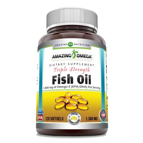Amazing Omega Triple Strength Fish Oil Supplement | 1360 Mg Per Serving | 120 Softgels | Lemon Flavor