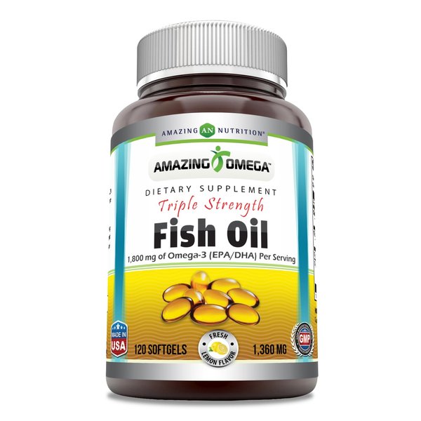 Amazing Omega Triple Strength Fish Oil Supplement | 1360 Mg Per Serving | 120 Softgels | Lemon Flavor