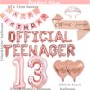 13th Birthday Party Decorations OFFICIAL TEENAGER Party Balloons 13th Birthday Tiara Official Teenager Sash Happy Birthday Banner for 13 Year Old Girls Birthday Party Favor Supplies (rose gold)
