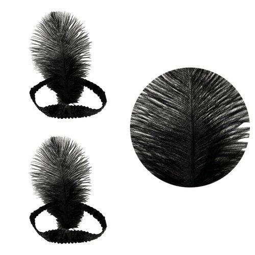 XKTEI 2pcs Feather Headdress,Sequins Headband,1920s Flapper Headpiece,Carnival Party Headwear,Costume for Gatsby Theme Party,Mardi Gras Feather Headband (Black-1)