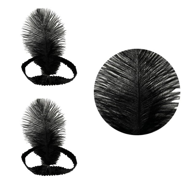 XKTEI 2pcs Feather Headdress,Sequins Headband,1920s Flapper Headpiece,Carnival Party Headwear,Costume for Gatsby Theme Party,Mardi Gras Feather Headband (Black-1)
