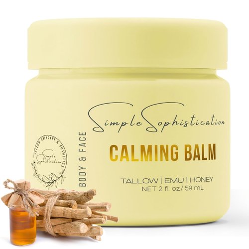 Simple Sophistication Tallow | Emu | Honey Balms Gentle, Natural with Vitamin C, CoQ10, Resveratrol, Ashwagandha, Antioxidants. Intense Nutrition for Healthy, Clear, Calm, Younger Face and Skin