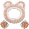 WHAVEL Hairband 3Pcs, Spa Headband and Wristband Set with Cute Bear Ears, Face Wash Headband Facial Headband Wrist Bands for Women, Girls (Coffee 01)