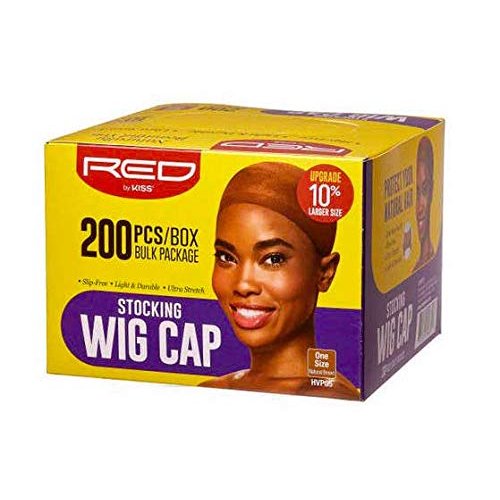 KISS RED STOCKING WIG CAP, 200PCS Bulk Box Secures your hair, long lasting, stays in place, light, lightweight, breathable, wig comfortable (Natural Brown)