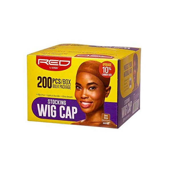 KISS RED STOCKING WIG CAP, 200PCS Bulk Box Secures your hair, long lasting, stays in place, light, lightweight, breathable, wig comfortable (Natural Brown)