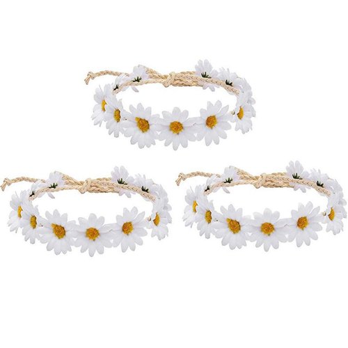 XINGZI 3PCS Fashion Daisy Flower Headband Boho Floral Crown Wreath Headpiece Hair Band Tool Tie Wrap Wreathâ€‹ For Wedding Festival Beach Scenery Festivals Girls Lady's Seaside Holiday