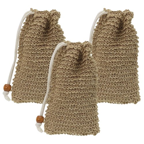 PPhtony 3pcs Soap Bag Net Pouch Saver Pocket Soap Lifting Pads Natural Sisal Jute Foaming Mesh Body Scrubber Bath Exfoliator Exfoliating Drying Soap Holder for Shower Gift DIY Craft (9x14cm, Brown)