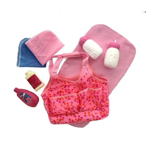 Baby Doll Mommy Pretend Play 8 Piece Essentials Accessory Tote Bag Set