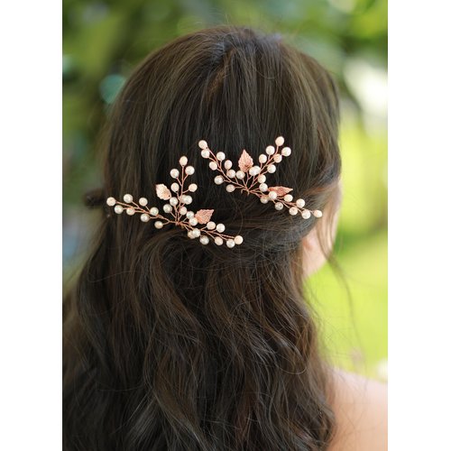 Missgrace Bridal Rose Gold Hair Pins Bridal Hair Pieces Women Crystal Rhinestone Wedding Leaf Hair Pins Clip Hair Jewelry (pack of 2)