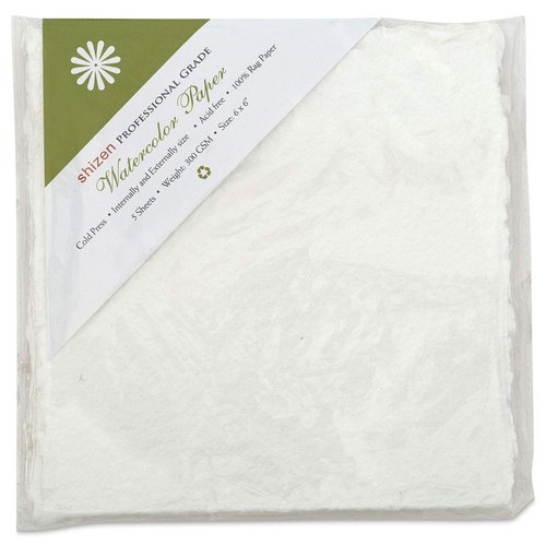 Shizen Design, Watercolor Paper, White, Cold Press, 6x6 Inches, Pack of 5 Sheets, WC 313