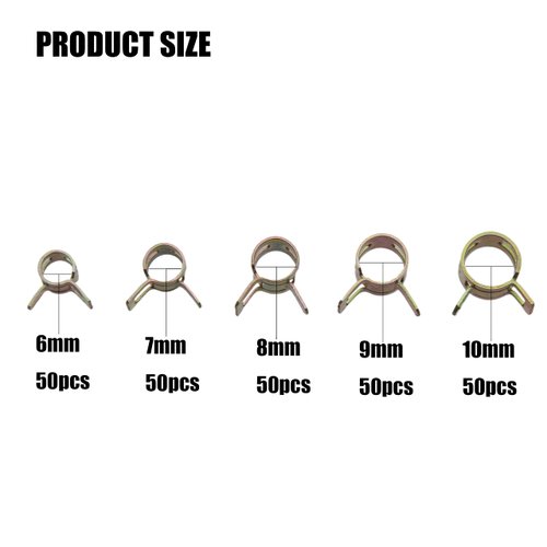 KOXXIAMOQ 150 Pcs Fuel Line Spring Hose Clamps, Spring Band Type Spring Clips Clamps Kit, Silicone Vacuum Hose Water Pipe Air Tube Low Pressure Clamps Fastener Assortment Kit - 6mm/7mm/8mm/9mm/10mm