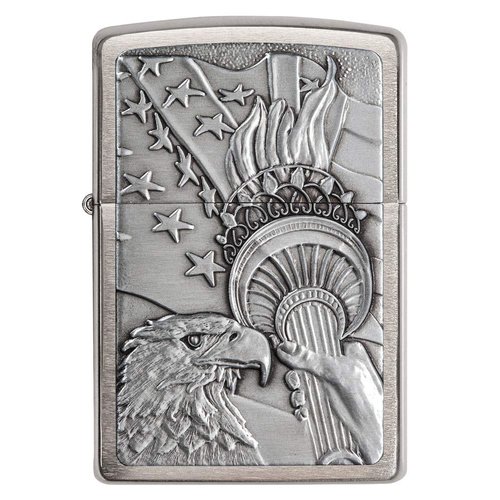 Zippo Patriotic Eagle Brushed Chrome Emblem Pocket Lighter