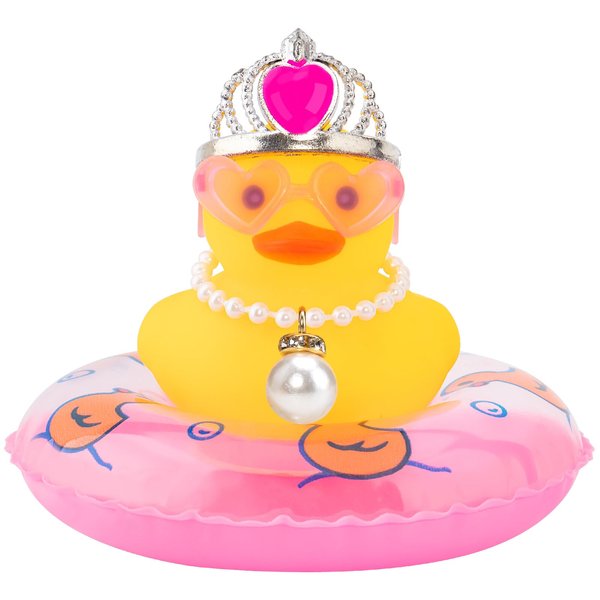 wonuu Car Dashboard Decorations Rubber Ducks, Swimming Duck for Car Ornament Accessories with Swim Ring, Crown, Pink Glasses, Pendant
