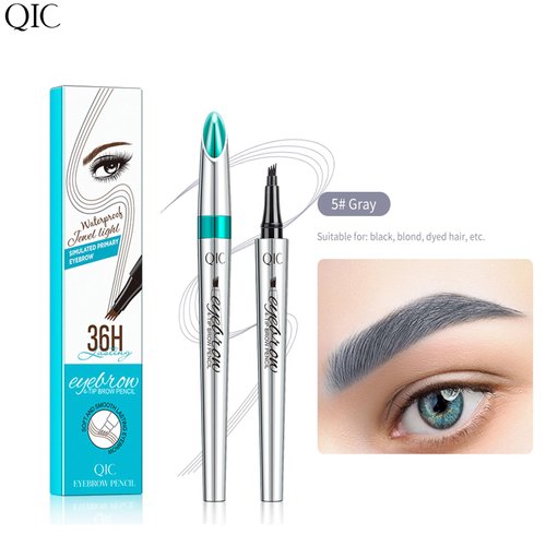 2024 3D Waterproof Microblading Eyebrow Pen,Microblading Eyebrow Pencil,4 Tip Eye Brow Pen,Long-lasting Natural Makeup Fine Stroke Magic Eyebrow Pencil Stay (Gray)
