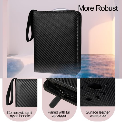 Collectible Trading Card Albums,4 Pocket Card Binder, 400 Double Sided Pocket PU Premium Zip Trading Collection Binder, Card Folder forTCG, Sports Cards (Black)