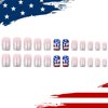 24Pcs Independence Day French Press on Nails Short Square Silver Glitter Powder Stripes Design USA Flag False Nail Full Cover Stars Glue on Nail Artificial Acrylic Patriotic Stick on Nails for Women