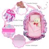 Baby Doll Cradle Bassinet Portable Doll Carrier Carry Bag Doll Bed,Baby Doll Accessories Playset,with Doll Clothes Soft Pillow Quilt Blanket Bear,for 8-9-10-11-12 Inch Smaller Alive Baby Doll