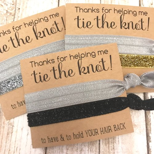 Set of 5 Thank You for Helping me Tie the Knot | Hair Tie Favors (Grey + Glitter) (Grey + Silver Glitter)