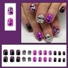 Halloween Press on Nails Short Square Fake Nails with Ghost Bat Mummy Spider Web Design Glitter Purple Nails Press ons Cute Acrylic Nails Full Cover Glossy Glue on Nails for Women and Girls 24 Pcs