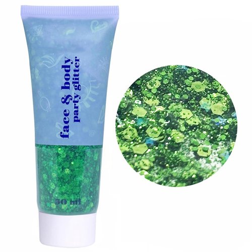 Body Glitter Gel Hair Glitter Gel,Mermaid Sequins Sparkling Chunky Body Glitter Gel Set for Face Body Hair,50ml/pcs (Green)